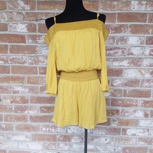 Yellow Gold Mustard Boho Off the Shoulder Romper